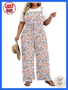 Plus Size Sleeveless Jumpsuit Square Neck Wide Leg Pockets Stretch
